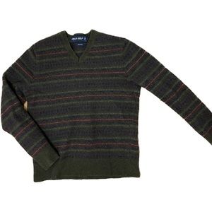 Boys Multi-colored Polo Golf Ralph Lauren Stripe Wool V Neck Knit Sweater Size L
